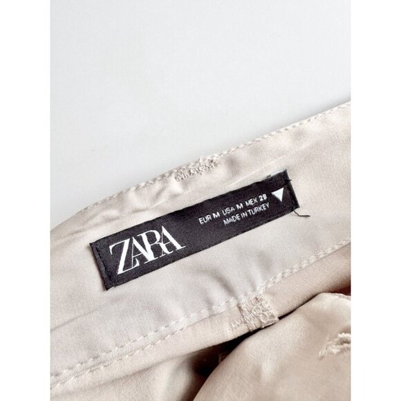 ZARA Beige Satin High Rise Cargo Wide Pants, Size M - Picture 12 of 13